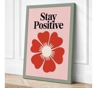 Stay Positive Bloom Botanical Canvas Wall Art Print 36x24 Inch