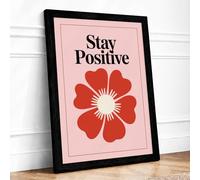Stay Positive Bloom Botanical Framed Wall Art Print A3 (42×29.7cm) Black, Wall Decor for Living Room, Bedroom, Office & Home, Ready to Hang, Art Gift