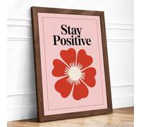 Stay Positive Bloom Botanical Framed Wall Art Print A3 (42×29.7cm) Walnut, Wall Decor for Living Room, Bedroom, Office & Home, Ready to Hang, Art Gift
