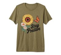 Stay Positive Butterfly Sunflower Growth Mindset Message Premium T-Shirt