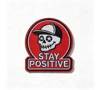 Stay Positive Cap Skull Patch Hook and Loop Cool Tactical Morale Embroidered Badge Punk Star Eyes Meme 3 * 2.8 Inch for Clothes Jeans Backpack Vest Hats Molle Helmets Gym Gift for Adults