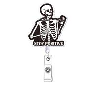 Stay Positive Funny Skeleton Badge Reel Retractable for Nurse, Radiology Xray Fun Nursing Badge Holder, Cute Nurse Gifts, Medical Healthcare Card Accessorie PCT LPN RN CNA Nursing Student Badge Clip