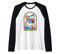 Stay Positive Shark Attack Sarcastic Retro Funny Adult Humor Raglan Baseball Tee