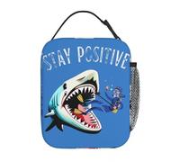 Stay Positive Shark Insulated Lunch Bag Funny Food Container Reusable Thermal Cooler Lunch Box for Picnic
