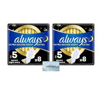 Stay Protected All Night: Ultra Secure Night Sanitary Towels Bundle - Super Absorbent & Ultra Thin with Wings - Size 5 (2 Packs x 8 Pads) - Alway