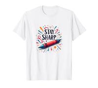 Stay Sharp Crayon Inspired Motivational Art for Creatives T-Shirt, Men, White, L