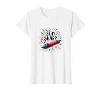 Stay Sharp Crayon Inspired Motivational Art for Creatives T-Shirt, Women, White, L