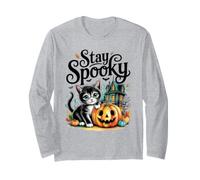 Stay Spooky Kitten with Pumpkin and Haunted House Long Sleeve T-Shirt
