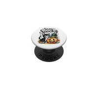 Stay Spooky Kitten With Pumpkin And Haunted House PopSockets Adhesive PopGrip