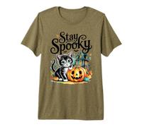 Stay Spooky Kitten with Pumpkin and Haunted House Premium T-Shirt