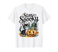 Stay Spooky Kitten with Pumpkin and Haunted House Value Graphic T-Shirt