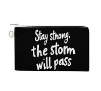 Stay Strong The Storm Wil Pass Small Canvas Coin Purse Change Zippered Pouch Wallet Organizer Bags 7.4 X 4.6 Inch