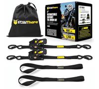 Stay There Retractable Ratchet Straps (2-Pack) - 1 Inch x 7 Feet (1200lb Break Strength) - Heavy Duty Auto Self Retracting Tie Down Straps for Truck, Cargo Trailer, Motorcycle & More - Black