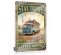 Stay Trippy Little Hippie - Funny Metal Garden Decor Sign | Aesthetic Vintage Eclectic Home Decor Wall Art | Perfect Hippie Gift for Women | Boho-Inspired Wall Decor for Office and Kitchen 16x12in