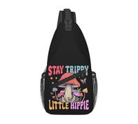 Stay Trippy Little Hippie Mushroom Quotes Crossbody Bag Breathable Shoulder Bag Adjustable Backpack For Casual Traveling Shopping