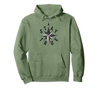 Stay True Compass Star Inspirational Pullover Hoodie, Adult Unisex, Sage Green, XL