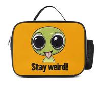 Stay Weird Aliens Polyester Insulated Lunch Bag Reusable Lunchbox Portable Tote Bags with Detachable Buckled Handle 27x21x9cm