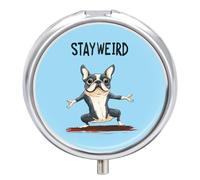 Stay Weird Boston Terrier Round Pill Box Organiser 3 Compartment Portable Medicine Case