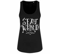 Stay Weird Ladies Black Floaty Tank Top Vest, Crazy Girl, Oddball Love Different