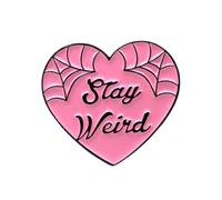 STAY WEIRD Pink Heart Enamel Lapel Pin Badge for Clothes, Bags and Hats