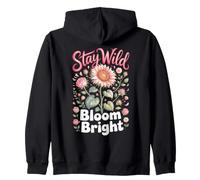 Stay Wild Bloom Bright Sunflower Floral Botanical Zip Hoodie