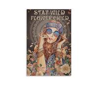Stay Wild Flower Child Retro Literary Print Canvas Wall Art Posters: Aesthetic Prints for Bedroom, Dorm Room Decor 20x30inch(50x75cm)