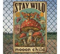 “Stay Wild Moon Child” Butterfly-Mushroom Poster, Rustic Aluminum Wall Art and Metal Tin Sign, 8x12 Inches, Vintage Indoor and Outdoor Decoration for Home, Office, Cafe, Yard and Garden