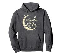 Stay Wild Moon Child Mystical Night Sky Pullover Hoodie, Adult Unisex, Dark Heather Grey, XL