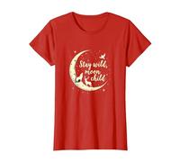 Stay Wild Moon Child Mystical Night Sky T-Shirt, Women, Red, L