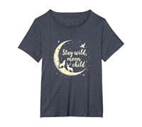 Stay Wild Moon Child Mystical Night Sky T-Shirt, Women's Plus, Heather Blue, 1X