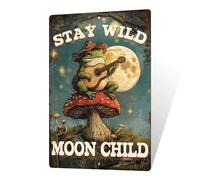 Stay Wild Moon Child Signes Aluminum Vintage Metal Tin Signs Mushroom Frog Wall Art Plaque for Home Bar Bedroom Man Cave Office 8x12 Inch