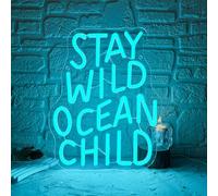 Stay Wild Ocean Child Neon Sign, Dimmable LED Kids Room Neon Light, Boho Surf Wall Art Kids Ocean Surf Bedroom Baby Playroom Wall Decor Party Gift(10.2 * 13in)