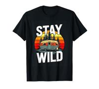 Stay Wild Retro Camper Sunset Forest Camping T-Shirt