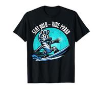 Stay Wild, Ride Proud. Zebra Surfer Ocean Blue Design. T-Shirt