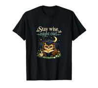 Stay Wise Night Owl Cute Wildlife Pun Art Deco Graphic T-Shirt