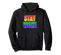 Stay Woke Bold Rainbow Political Statement Design Pullover Hoodie