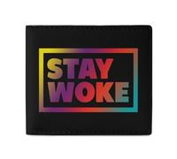 Stay Woke Men Wallet Leather Bifold Wallets with Window Slim Minimalist Front Pocket