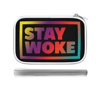 Stay Woke Pencil Case Holder Pouch Stationery Pen Bag PU Leather Organizer