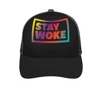 Stay Woke Unisex Trucker Cap Baseball Caps Mesh Back for Women Men Summer Visor Hat Black-Style