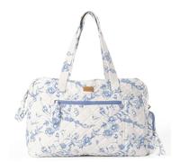 STAYA Women's Quilted Floral Blue M Overnight Bag, Weekender Duffle, 25L, 17.8"W x 7"D x 12.6"H