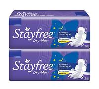 Stayfree Dry Max All Night XXL Dry Cover Sanitary Pads for Women Combo, 28s x 2 (56 Pads)