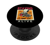 Staying Alive Funny Coffee Skeleton Adult Halloween Joke PopSockets Adhesive PopGrip