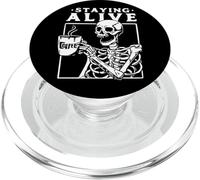 Staying Alive Funny Halloween Skeleton Skull Drinking Coffee PopSockets PopGrip for MagSafe