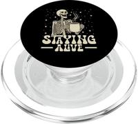 Staying Alive Funny Skeleton Coffee Retro Groovy Skull PopSockets PopGrip for MagSafe