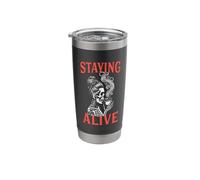 Staying Alive Messy Bun Skeleton Drinking Coffee Halloween Stainless Steel Insulated Tumbler