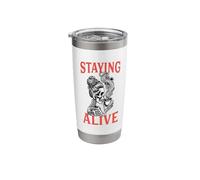 Staying Alive Messy Bun Skeleton Drinking Coffee Halloween Stainless Steel Insulated Tumbler