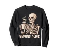 Staying Alive Skeleton Coffee Funny Retro Vintage Halloween Sweatshirt