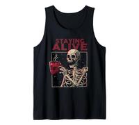 Staying Alive Skeleton Drink Coffee Funny Skull Halloween Tank Top