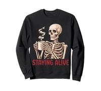 Staying Alive Skeleton Drink Coffee Halloween Skeleton Skull Sweatshirt