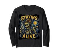 Staying Alive Skeleton Drink Coffee Van Gogh Staying Alive Long Sleeve T-Shirt